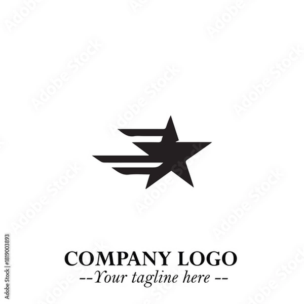 Fototapeta Black Star Moving Fast Logo Symbol in Dynamic Minimal Vector Style on Clean White Background