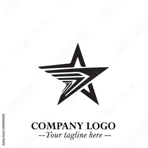 Obraz Black Star Moving Fast Logo Symbol in Dynamic Minimal Vector Style on Clean White Background
