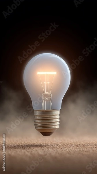 Obraz Illuminated Lightbulb on Textured Surface with Dark Background Creating Warm Glow Effect