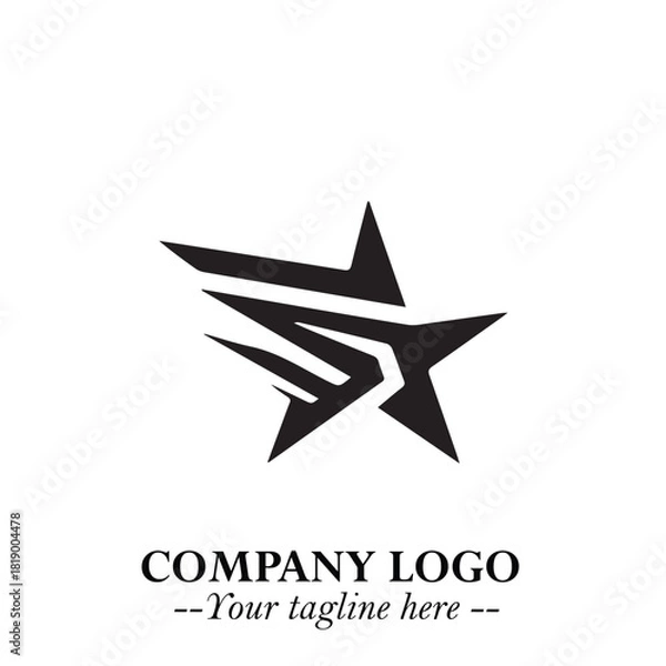 Fototapeta Black Star Moving Fast Logo Symbol in Dynamic Minimal Vector Style on Clean White Background