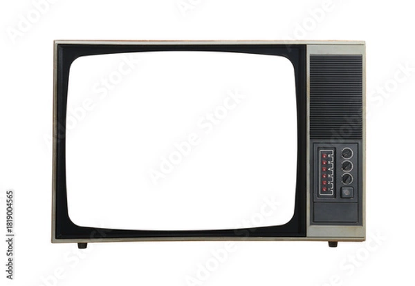 Fototapeta Old TV with isolated screen on white background. Retro technology.