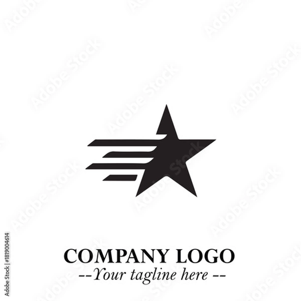 Fototapeta Black Star Moving Fast Logo Symbol in Dynamic Minimal Vector Style on Clean White Background