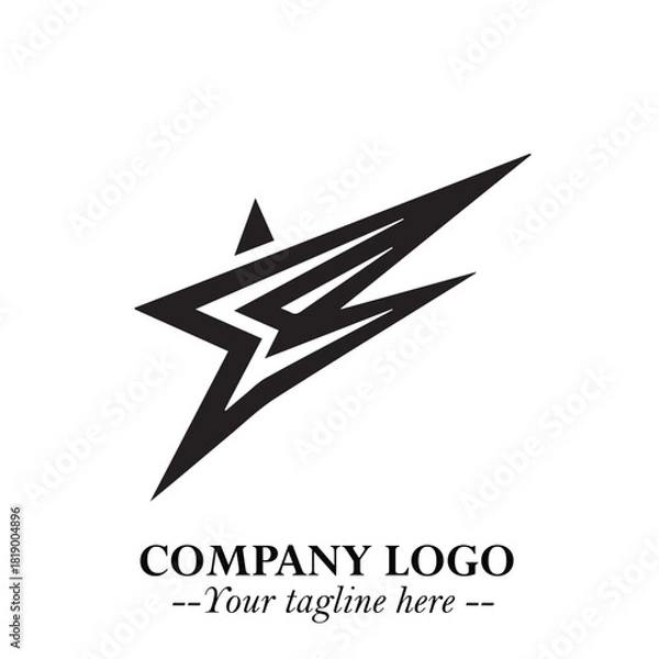 Fototapeta Black Star Moving Fast Logo Symbol in Dynamic Minimal Vector Style on Clean White Background