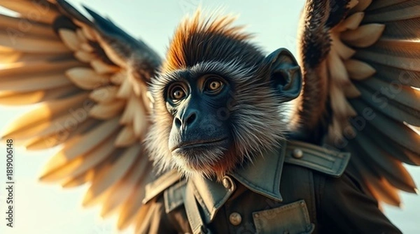 Obraz Flying monkey in a fierce mood soaring through the air representing The Wonderful Wizard of Oz against a dark enchanted sky