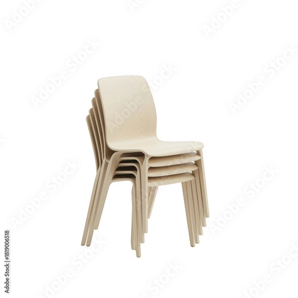 Obraz Stack of beige plastic chairs isolated on transparent background