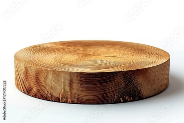 Fototapeta A Beautifully Crafted Round Wooden Block Showcasing Natural Grain Patterns, Perfect for Artistic Projects, Home Decor, or Culinary Uses in a Minimalist Presentation