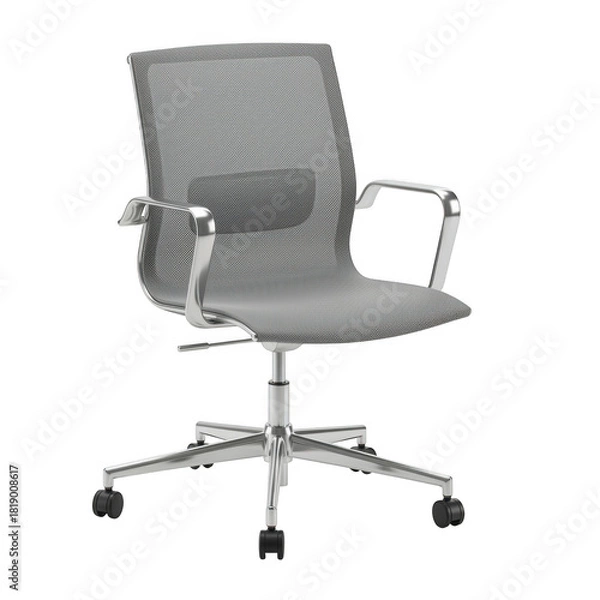 Obraz Modern gray mesh office chair isolated on transparent background