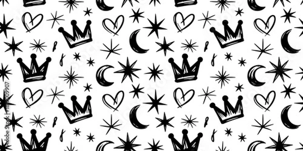 Obraz seamless pattern with crown moon and hearts