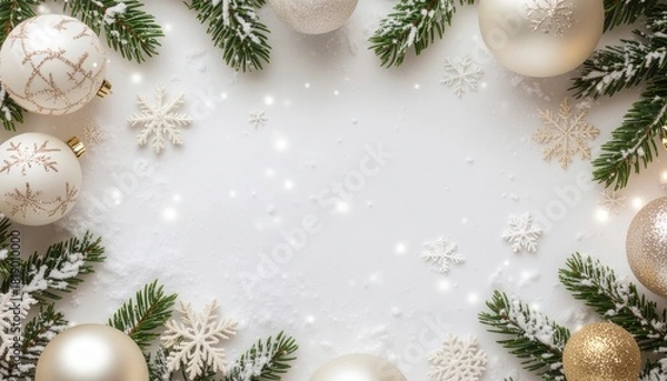 Fototapeta Festive holiday decoration arrangement winter wonderland digital background snowy environment aerial view celebratory concept for seasonal cheer and joy