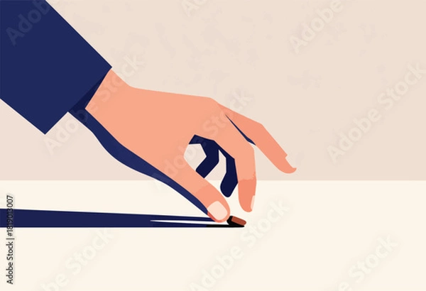 Fototapeta Illustration depicts a hand reaching toward a small object on a surface, casted by shadow