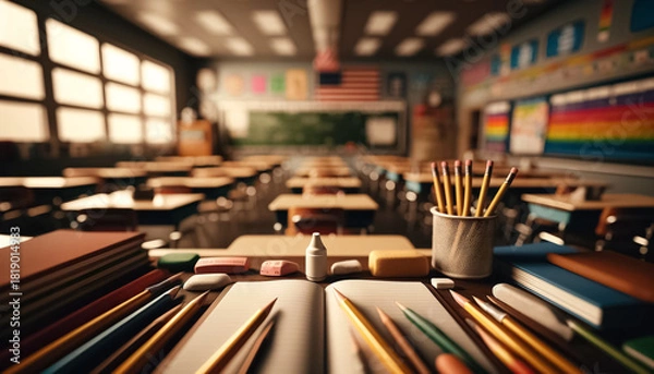 Fototapeta Creative Beginnings: Elementary Classroom Ready for a Day of Learning