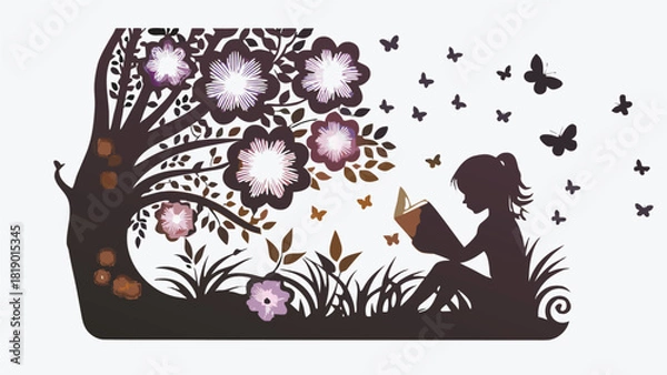 Obraz Elegant silhouette of a gentle girl sitting peacefully rendered as a dynamic vector composition with subtle color variations and clean lines perfect for artistic and serene designs