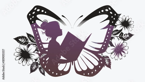 Fototapeta A solitary girl s silhouette gazes upwards creating a dynamic composition with a sense of wonder and contemplation perfect for inspirational or artistic themes