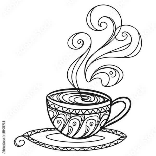Fototapeta Continuous line art or One Line Drawing of hot coffee and smoke, A cup of Coffee drawing concept. vector illustration.