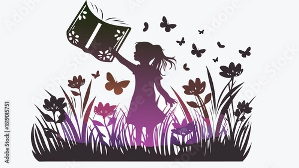 Obraz A solitary female figure is depicted in a dynamic composition her silhouette standing against a vibrant backdrop conveying a sense of presence and individuality in a modern artistic style