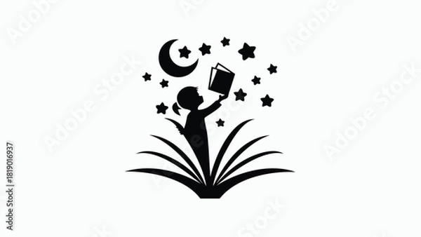 Fototapeta A dynamic composition featuring a black silhouette of a child in motion possibly playing or dancing against a clean background suitable for various design projects