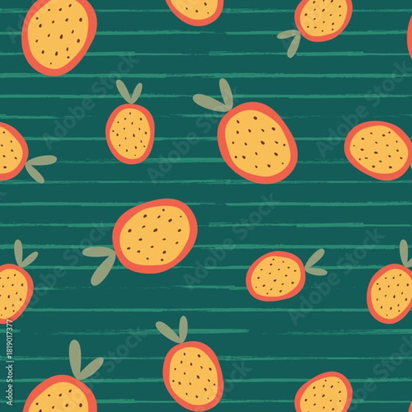 Fototapeta Papaya seamless pattern. Cut papaya fruit. Organic vitamins and healthy nutrition. Flat design, doodle style. Graphic texture. Fabric design. Vector
