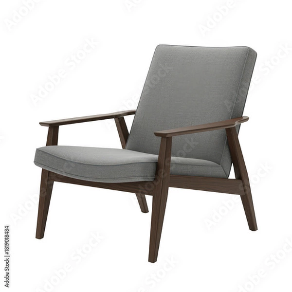 Obraz Mid century modern armchair with wooden frame isolated on transparent background