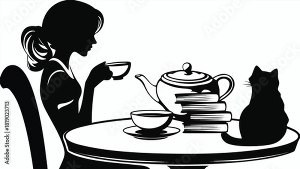 Obraz Minimalist flat vector illustration of a woman s silhouette in profile showcasing a clean and modern design suitable for various applications