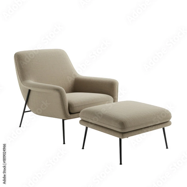 Obraz Modern beige armchair and ottoman isolated on transparent background