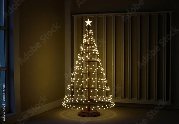 Obraz Illuminated String Light Christmas Tree with Star Topper