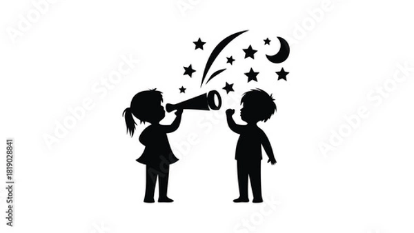 Obraz Flat vector illustration of two children silhouettes representing friendship childhood and playful interaction in a simple modern graphic style