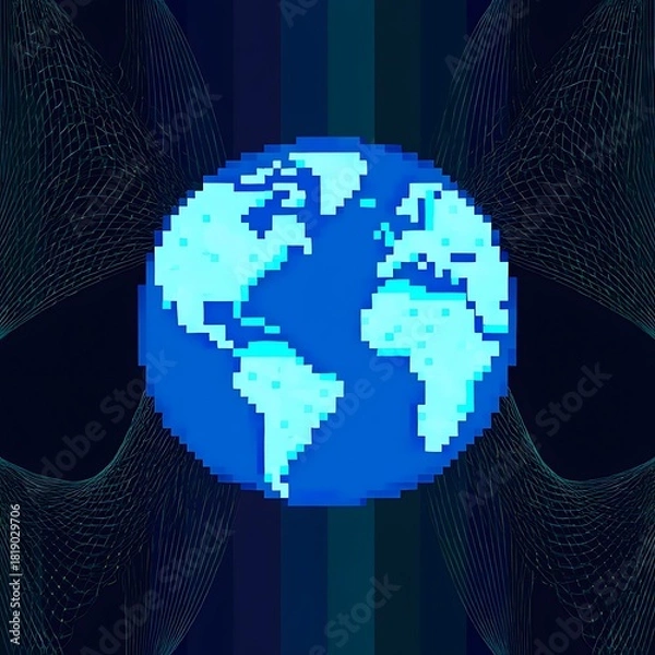 Fototapeta Pixelated Globe with Futuristic Background Symbolizing Global Connectivity and Technology
