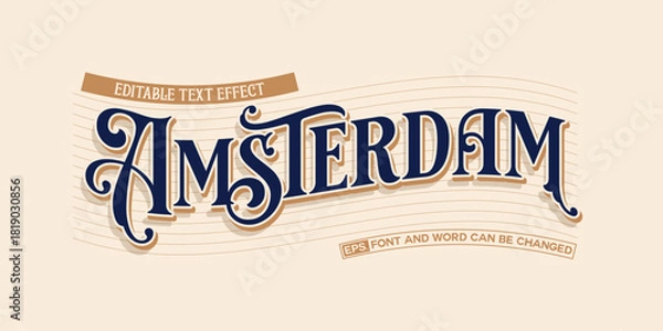 Fototapeta Amsterdam Editable Text Effect, Vintage Script Font Style
