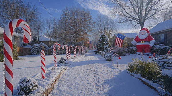 Obraz Festive Yard Display Blending Christmas and Patriotism