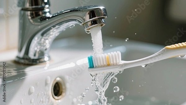 Fototapeta Abstract of daily cleaning of the toothbrush after using.