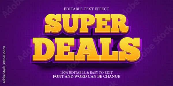 Obraz Editable Text Effect Super Deals Yellow 3D Typographic Style on Dark Purple Grid Background for Sale Promotion Banner