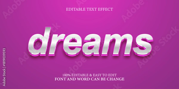 Obraz Silver Metallic Dreams Text Effect on Purple Background - Editable Typography Style