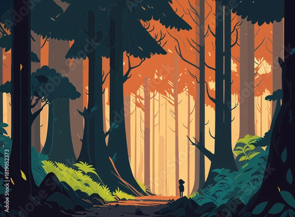 Obraz Color field painting style autumn forest path with warm orange foliage