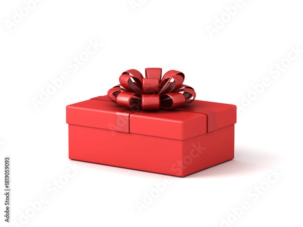 Obraz Red rectangle gift box or perspective view of red present box tied with red ribbon bow isolated on white background with shadow minimal conceptual 3D rendering