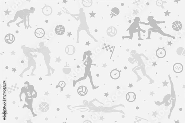 Obraz Pattern, seamless texture, athletes, various Olympic sports, vector graphics. Gray background