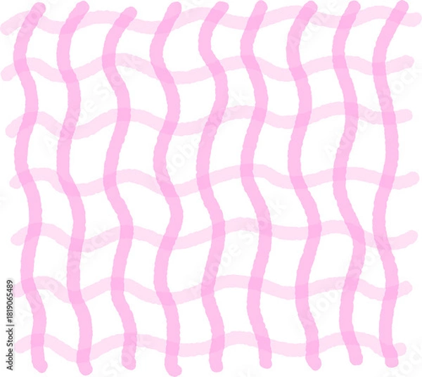 Obraz Hand-Drawn Wavy Pink Check Pattern – Organic Grid Lines Pastel Background Texture