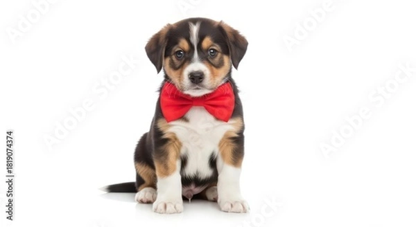 Obraz Adorable Puppy with Red Bow Tie.