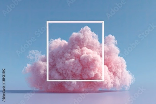Obraz Pink cloud within a white square frame against light blue sky