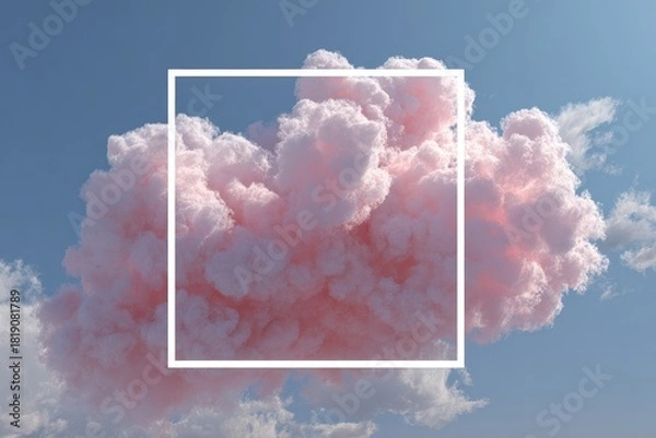 Obraz Pink cloud framed by square, against blue sky, some fluffy clouds