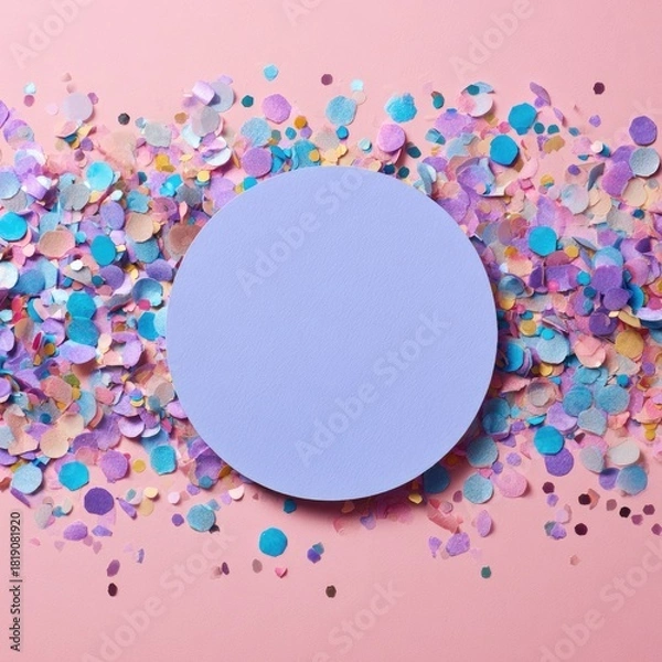 Obraz Confetti border around lilac circle on pink