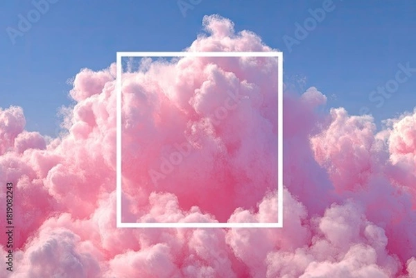 Obraz Pink clouds fill the frame with a white square outline against a blue sky