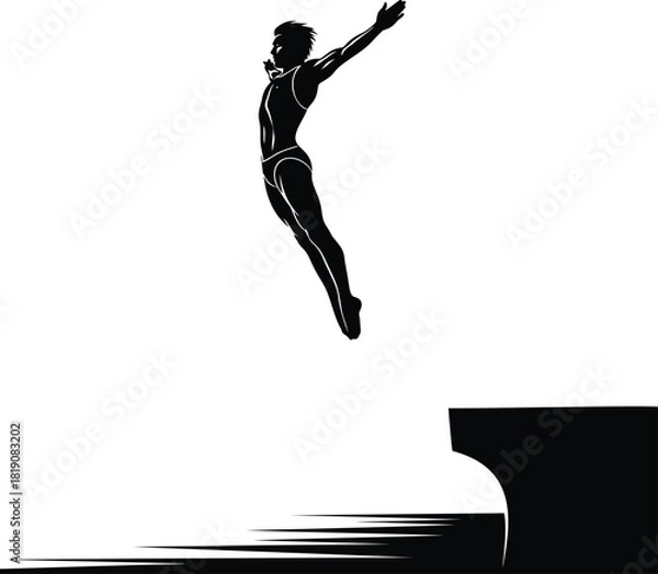 Fototapeta High Dive Athlete Leaping from Platform Silhouette Vector