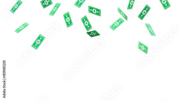 Fototapeta Scattered dollar bills falling overlay 3D render