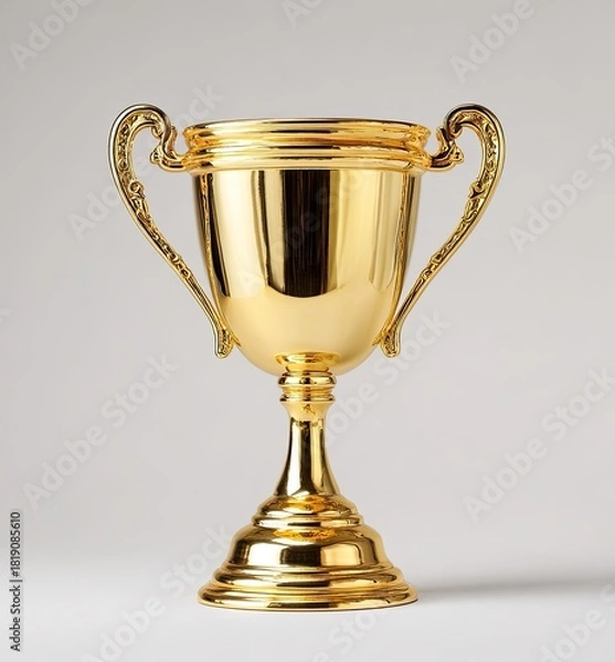 Obraz Gleaming golden trophy with ornate handles on a light background