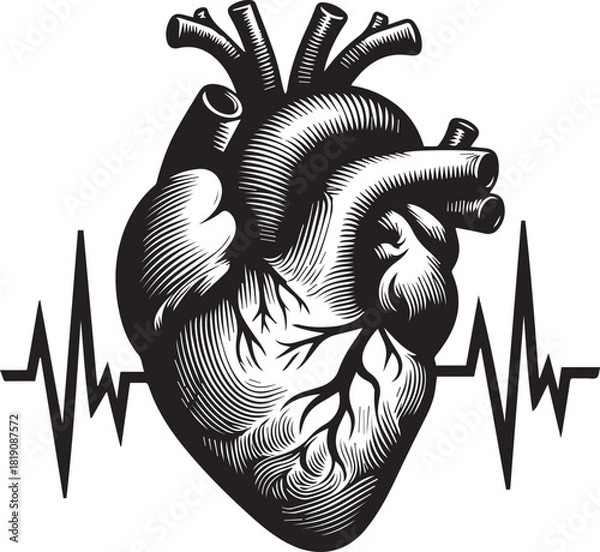 Fototapeta heart with heartbeat illustration, vector design