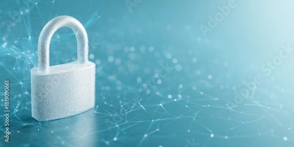 Obraz Textured padlock floating atop connected blue dots, soft, secure, digital