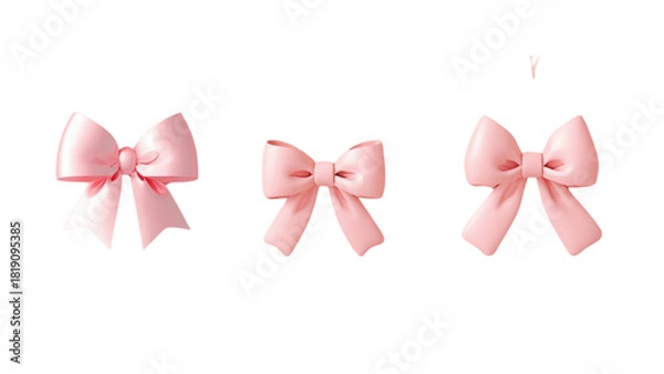 Fototapeta Three delicate pink satin bows isolated on transparent background