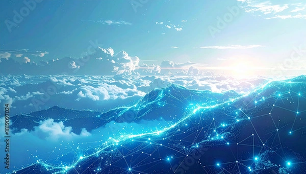Obraz 雲上の青いデジタル山脈ネットワーク