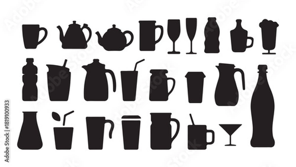 Obraz Drinkware and beverage container silhouette illustration