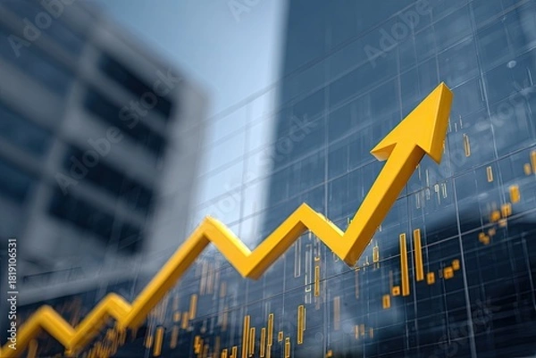 Obraz Upward zig-zag arrow over cityscape